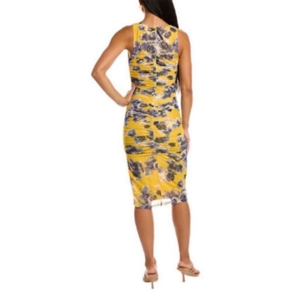 Black Halo Dress Rosalia Sheath Ruched in Gold Blue Floral - Picture 3 of 9